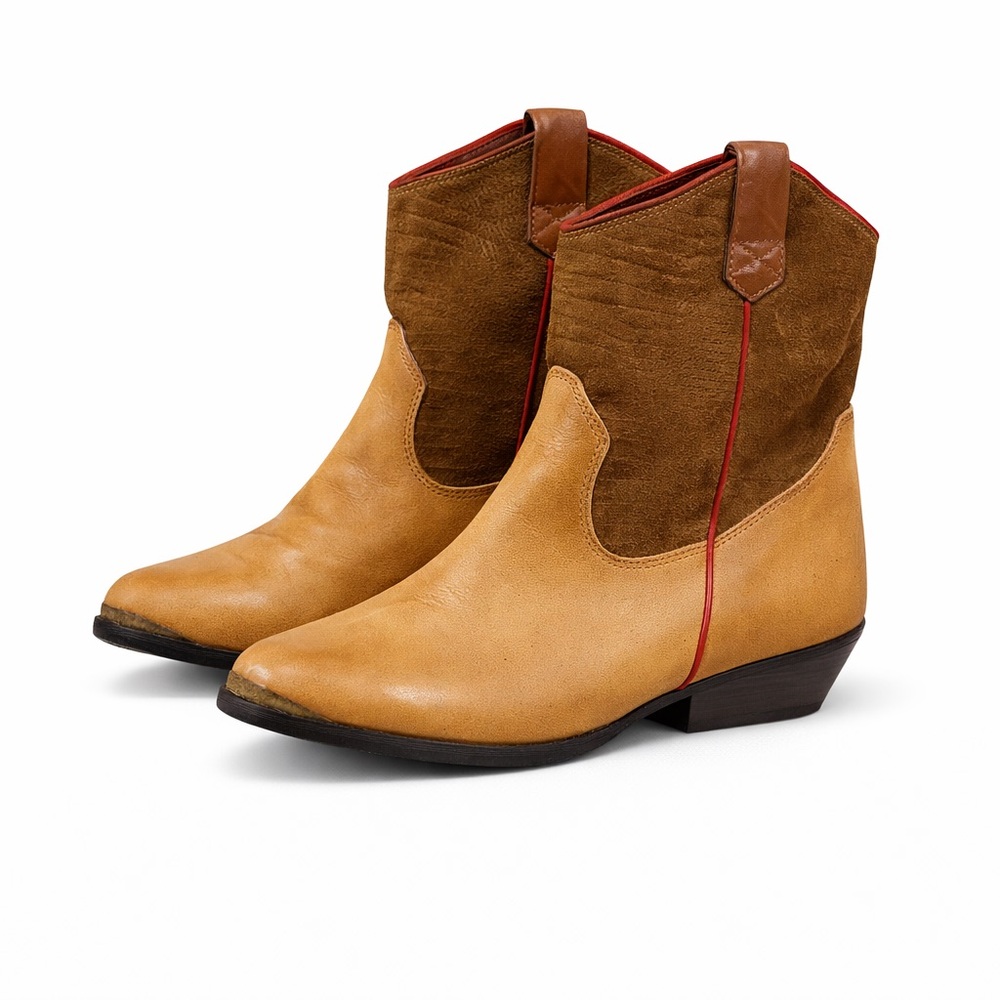 Zodiac USA Women's Western Anke Booties Size 5 Two-Tone Brown/Tan Leather Sz 5 - Picture 1 of 8